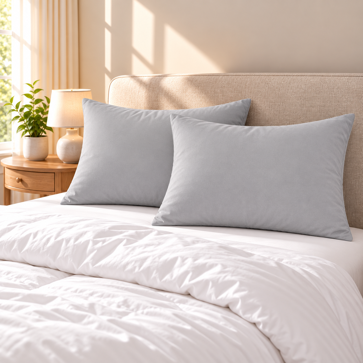 2-Pack Down Alternative Pillows, Light Grey